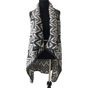 Milano Long Waterfall Wrap Sleeveless Cardigan Chevron Gray White Size Small-NEW